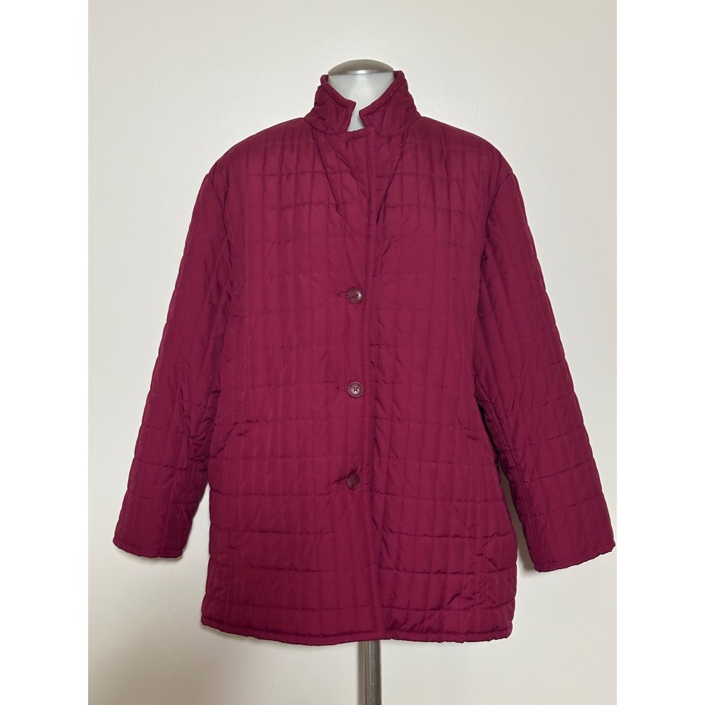Charter Club Quilted Jacket Women 2X Burgundy Button Front Excellent Preowned